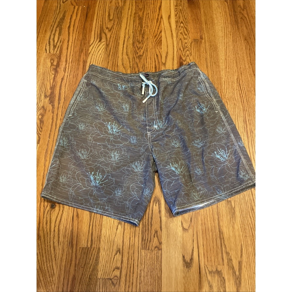Johnnie O Men's Swim Trunks Gray Hibiscus Floral All Over Print Size XL